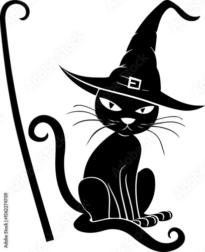 Cute Wizard Cat Illustration in Cartoon Style