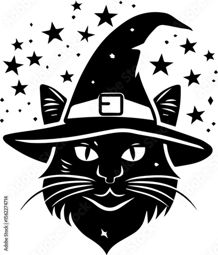 Cute Wizard Cat Illustration in Cartoon Style