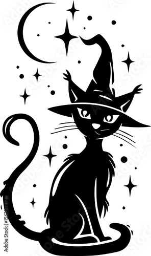 Cute Wizard Cat Illustration in Cartoon Style