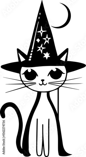 Cute Wizard Cat Illustration in Cartoon Style