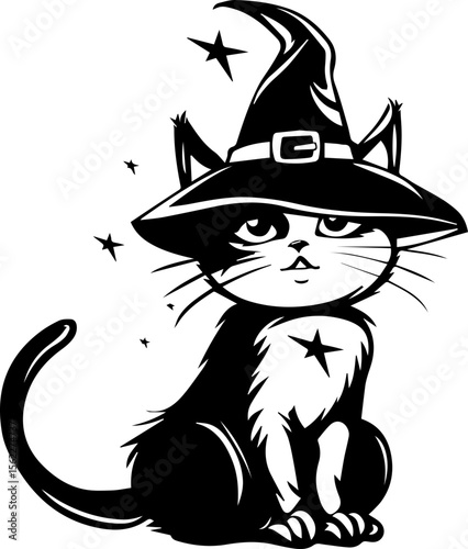 Cute Wizard Cat Illustration in Cartoon Style