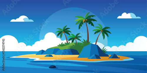 Tropical beach paradise with palm trees, a summer island escape by the sea