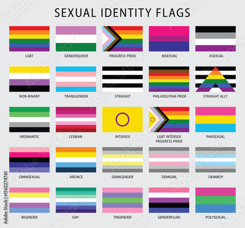 LGBT sexual identity pride flags collection. Rainbow lesbian gay bisexual transgender non binary.