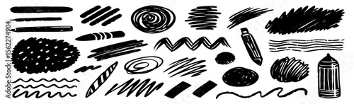 Hand-drawn Black Ink Textures: Brush Strokes, Lines & Shapes