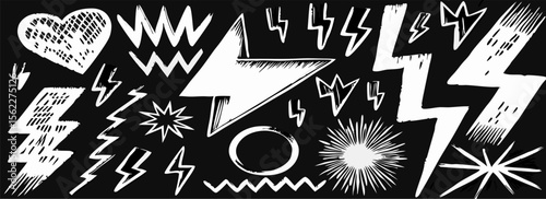 Hand-Drawn Lightning Bolt & Energy Symbols Graphic