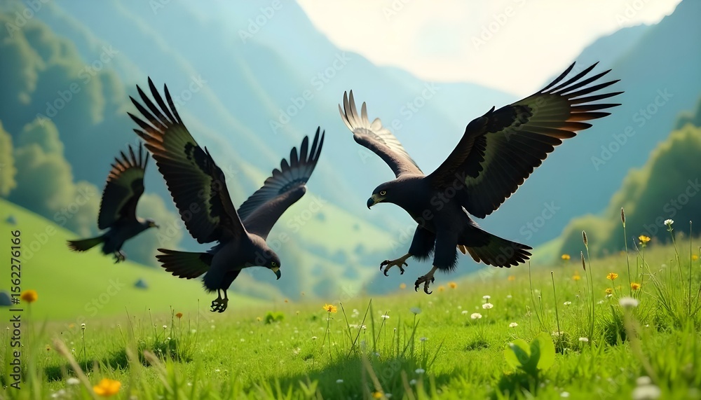 Fototapeta premium Eagle silhouettes in a dynamic mid-air battle, wings clashing. Eagle Vector.