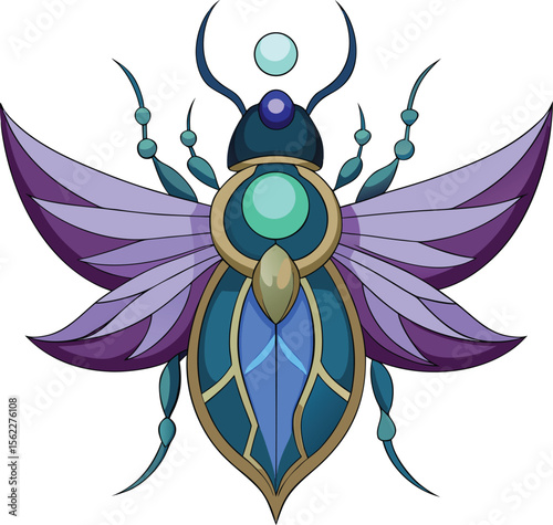 Mystical Beetle with Purple Wings Vector