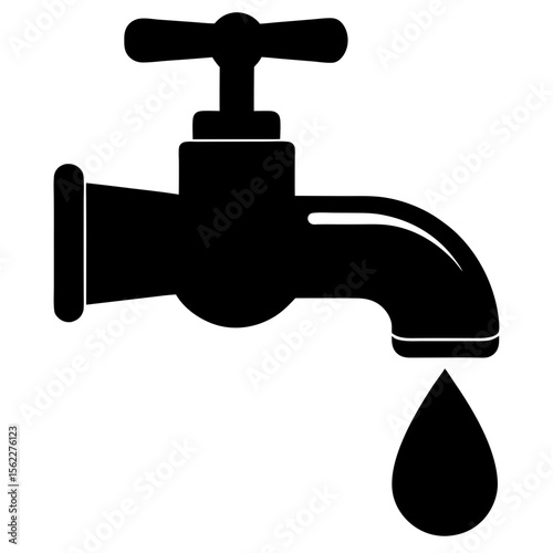 Simple faucet with water drop graphic design silhouette vector illustration