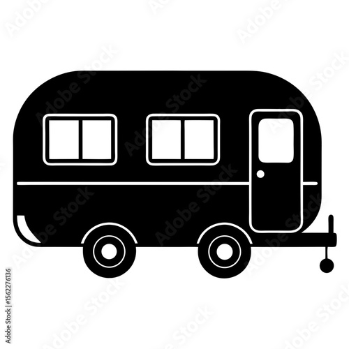Vintage camper trailer travel vehicle transport silhouette vector illustration
