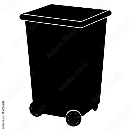 Rolling rectangular trash bin waste container silhouette vector illustration