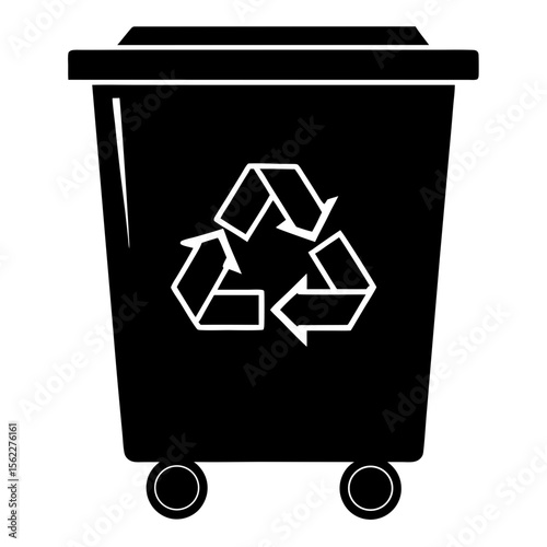 Recycle bin with wheels and recycle symbol silhouette vector illustration