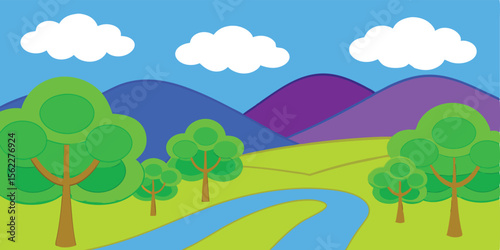 Serene Landscape Picturesque River Winding Through Lush Green Valley and Majestic Mountains