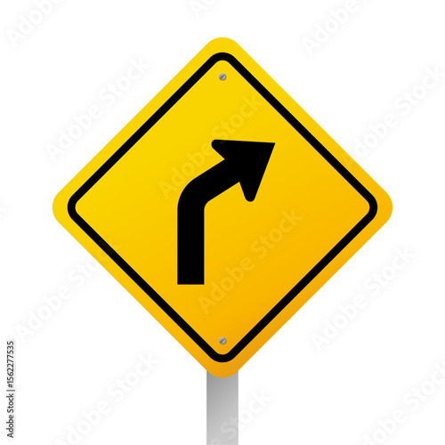 Right turn traffic sign vector. Indicates a right turn is coming.