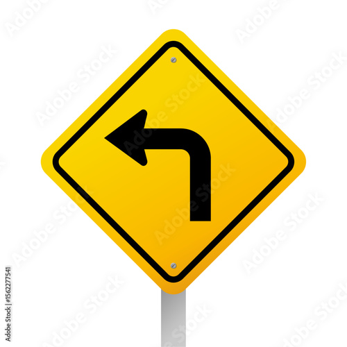 Left turn ahead warning road sign vector illustration.