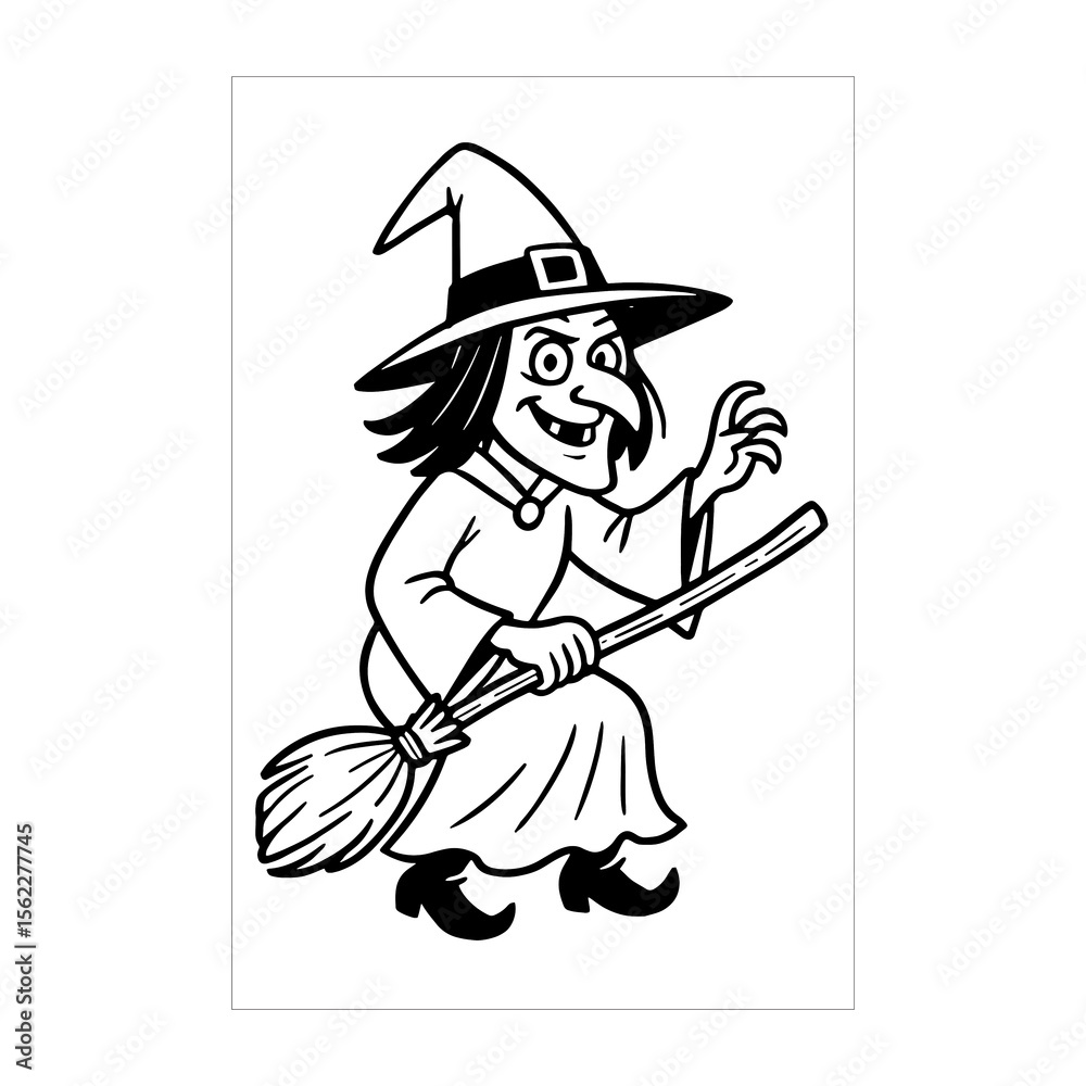 Obraz premium Halloween Witch Outline Drawing Black And White