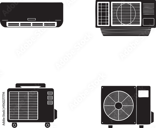 Air Conditioner silhouette set vector illustration isolated On Transparent Background