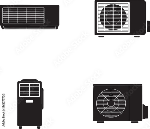 Air Conditioner silhouette set vector illustration isolated On Transparent Background