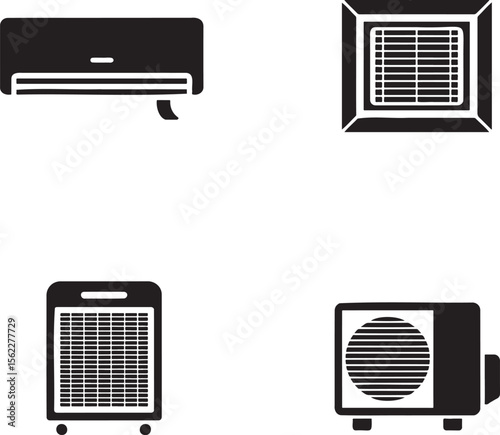 Air Conditioner silhouette set vector illustration isolated On Transparent Background