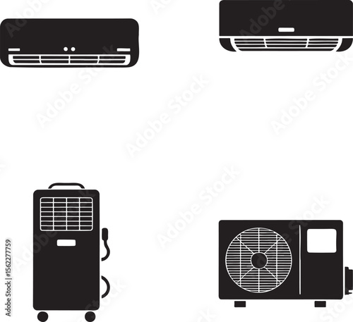 Air Conditioner silhouette set vector illustration isolated On Transparent Background