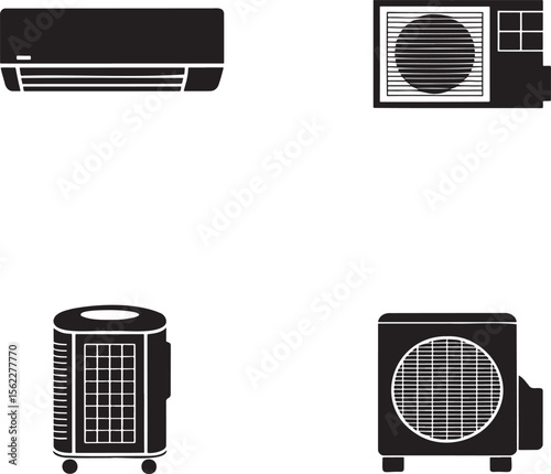 Air Conditioner silhouette set vector illustration isolated On Transparent Background