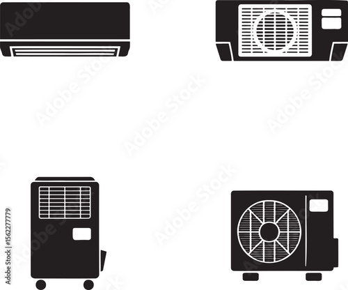 Air Conditioner silhouette set vector illustration isolated On Transparent Background