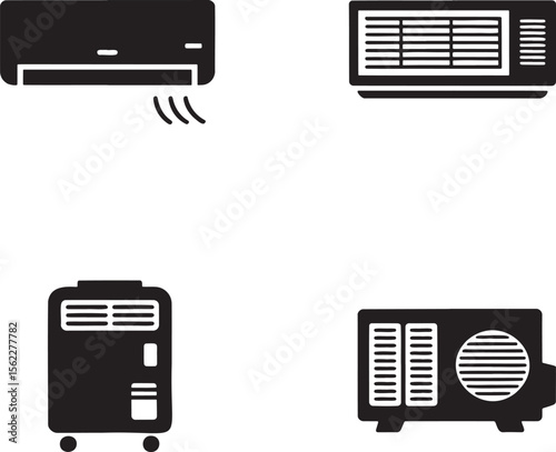 Air Conditioner silhouette set vector illustration isolated On Transparent Background