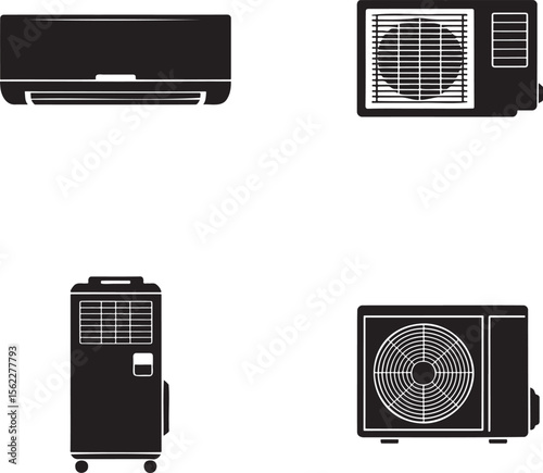 Air Conditioner silhouette set vector illustration isolated On Transparent Background