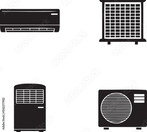 Air Conditioner silhouette set vector illustration isolated On Transparent Background