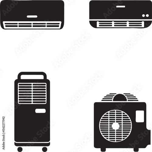 Air Conditioner silhouette set vector illustration isolated On Transparent Background