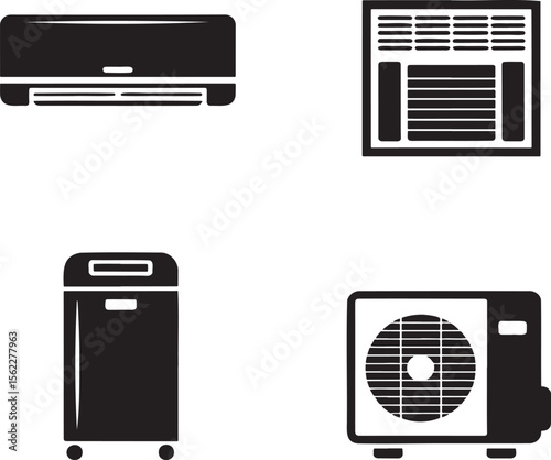 Air Conditioner silhouette set vector illustration isolated On Transparent Background