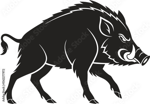 Aggressive Wild Boar Silhouette Icon with Tusks