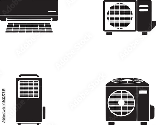 Air Conditioner silhouette set vector illustration isolated On Transparent Background