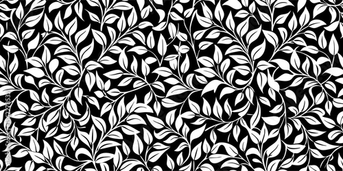 Black and White Seamless Leaf Pattern Background