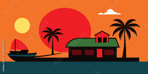 Sunset Paradise Tropical Houseboat Getaway at Golden Hour