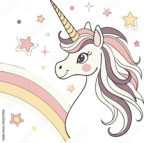 A whimsical and enchanting vector illustration featuring a magical unicorn with a flowing mane and tail set against a vibrant dreamlike background perfect for fantasy themes