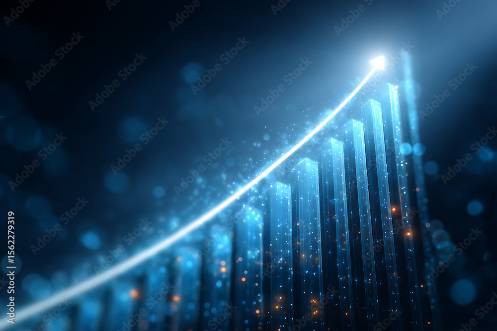 Fototapeta premium Glowing Upward Trend Bar Chart blue light