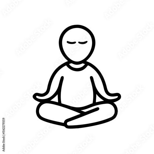 Meditating person icon for mental health, minimalist design, black and white on transparent background