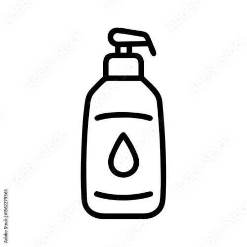 Hand sanitizer bottle icon for hygiene, minimalist design, black and white on transparent background