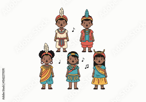 Cute Handdrawn Traditional Costume Children Illustration Set Design Elements