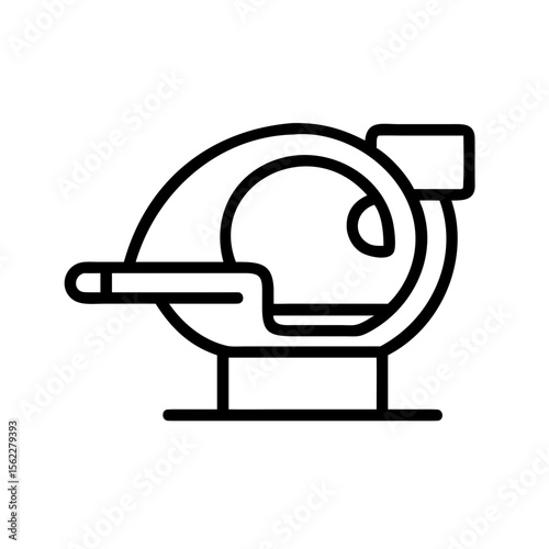 CT scan machine icon for tomography, medical equipment illustration, minimalist design, black and white on transparent background