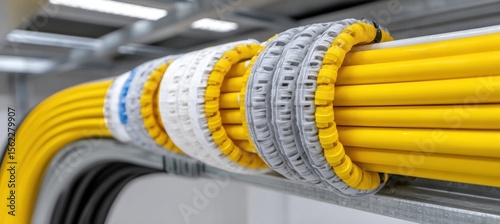Electrical conduit secured with cable organizer maintaining order in server room