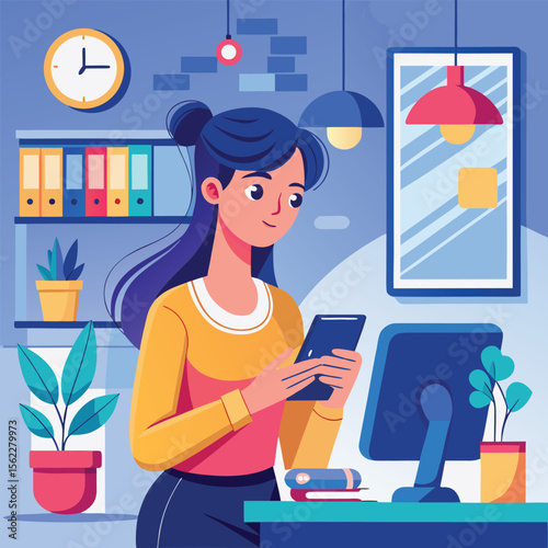 business woman working on laptop, A girl using mobile phone in her office, girl with mobile phone, 