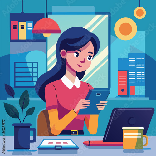 business woman working on laptop, A girl using mobile phone in her office, girl with mobile phone, 