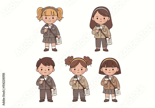 Adorable Handdrawn Style Diverse School Kids Cartoon Character Illustration
