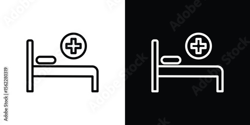 Hospital bed icon isolated silhouette on white background. Vector illustration.