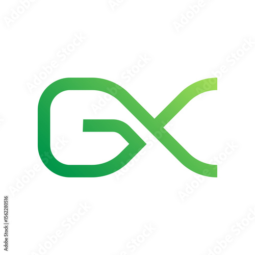 A minimalist logo featuring interconnected green gradient letters "G" and "X," possibly forming an abstract fish or infinity symbol