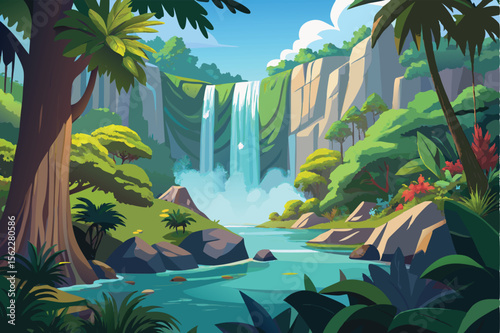 Lush Tropical Waterfall Paradise Serene Nature Escape