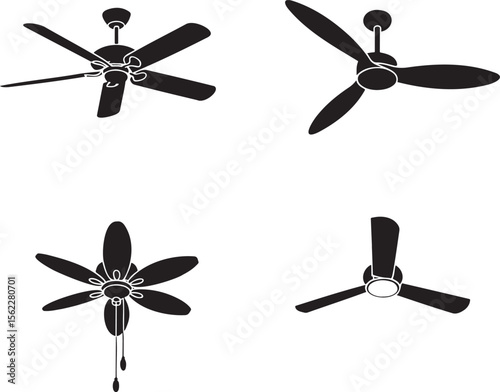Ceiling fan silhouette set vector illustration isolated On Transparent Background