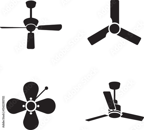 Ceiling fan silhouette set vector illustration isolated On Transparent Background