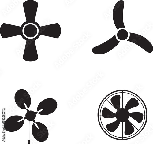Ceiling fan silhouette set vector illustration isolated On Transparent Background